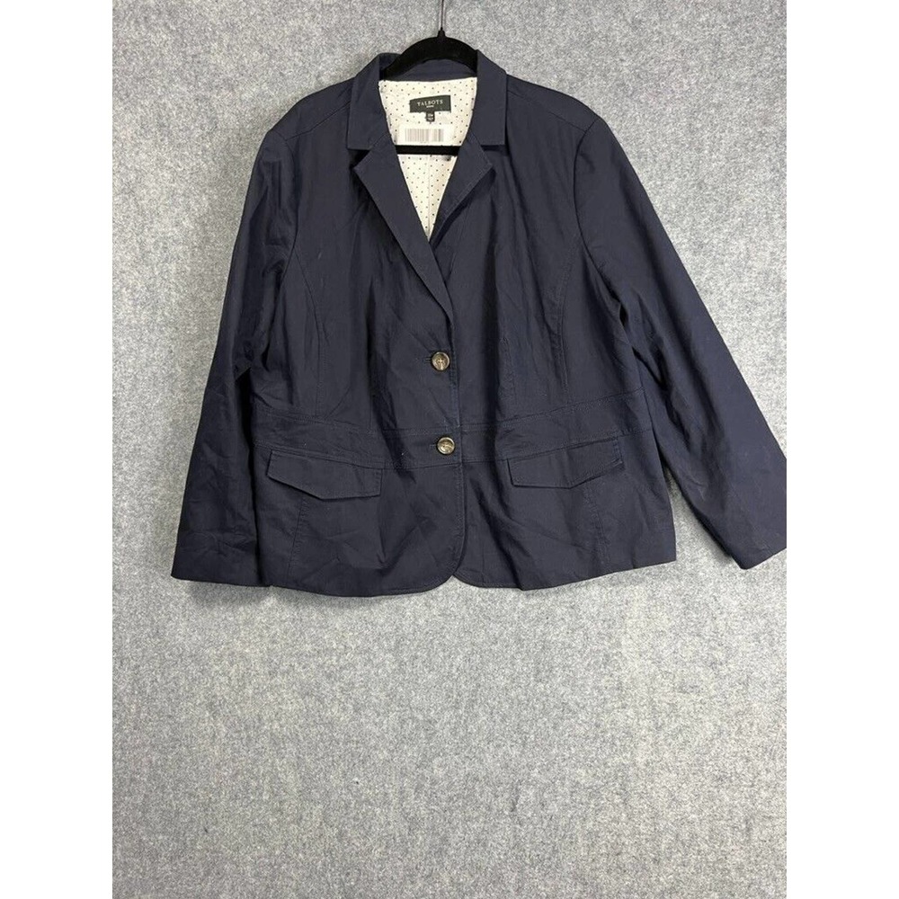 Talbots Blazer Women 22 W Navy Blue Long Sleeve Double Button Back Tie Detail